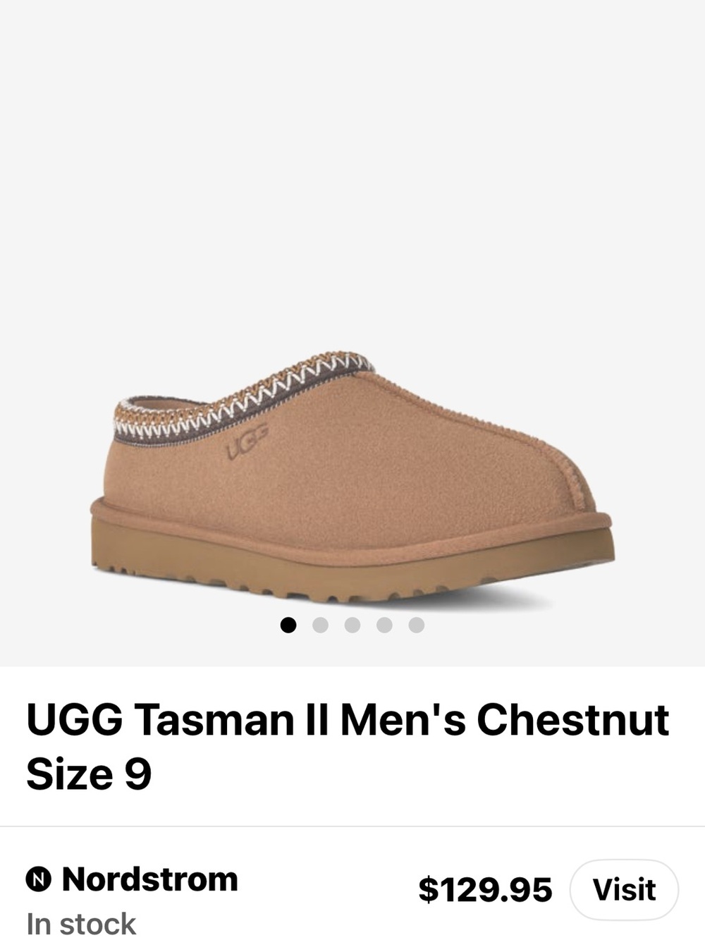 NIB UGG Men’s Tasman II Chestnut Slippers Size 9 1174671